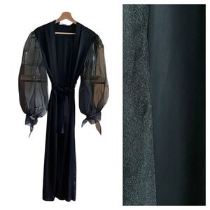 The Robe UA Black Satin Sheer Sleeve Melanie Long Bridal Robe One Size